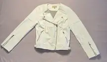 Philosophy White Faux Leather Motorcycle Jacket/‎ Woman’s Size 10/ Cotton Lined