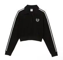 Victoria’s Secret PINK Preppy Cropped Polo Sweatshirt Black White Small
