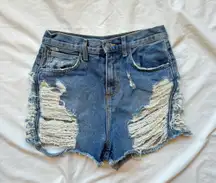 Carmar Denim Carmar by LF NWOT heavily Distressed denim shorts with a raw hem