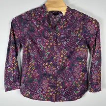 Talbots Shirt Womens Large Purple Floral Long Sleeve Button Up Blouse Ruffles