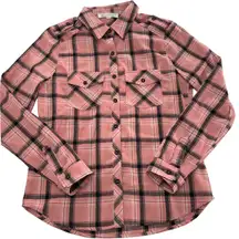 Love Tree‎ Top Womens Small Pink Plaid Flannel Button Down Western
