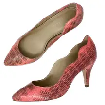 Loeffler Randall flamingo pink snakeskin print wave edge heels pumps size 8.5