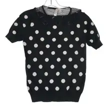 Y2K XXI Exclusive Short Sleeve Sweater Women's Small Black White Polka Dot Mesh