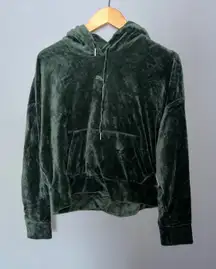 Puma Velvet Hoodie Pullover Drawstring Kangaroo Pocket Olive Green Soft Comfy