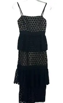 NBD  Dolores Midi Dress in Black Revolve Lace Nude Black Tiered X-Small XS