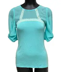 Society Girl Turquoise Chiffon Lace Top Size Medium