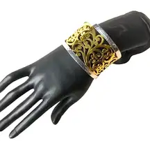 LOIS HILL Sterling Silver Hammered Edge Yellow Gold Cut Out Scroll Cuff Bracelet