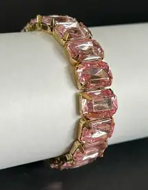 Women’s vintage gold tone pink gemstone beaded bracelet one size stretches