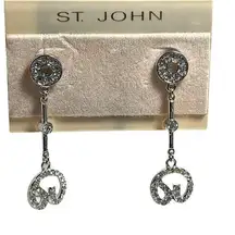 Vintage Silver Crystal Drop Earrings with large logo