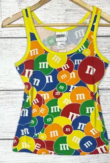 M&M'S Colorful Candy Graphic All Over Print Tank Top Size Large Rainbow Rave