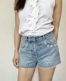 Reformation Charlie flower embroidered denim shorts