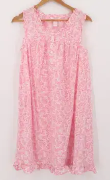 Pink Floral Button Up Sleeveless Nightgown House Dress Cotton Lounge Size M