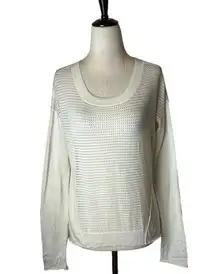 Converse One Star Ivory Mesh Front Cotton Lightweight Long Sleeve Knit Sweater S