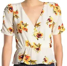 Socialite Blouse Size XS Women's Floral Short Sleeve V Neck Button Peplum Waist