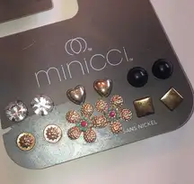 Minicci Mixed Gold Tone Stud Floral Dainty Boho Earring Set