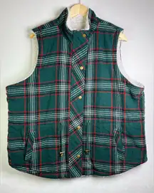 Maurices Women’s 2X Green Plaid Sherpa Lined Vest Cozy Cottagecore Layering