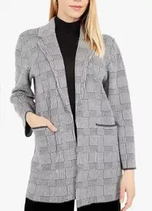 J CREW Sophie Open Front Sweater Blazer‎ in Glen Plaid Sz XS Cotton Wool
