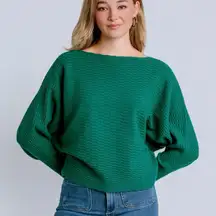 Kerisma Green Wool Blend Textured Sweater Boatneck Dolman Sleeves Size S/M