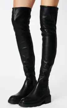 Ash Manny Over-The-Knee Biker Boots Black Thigh-High Leather Chunky Combat Edgy