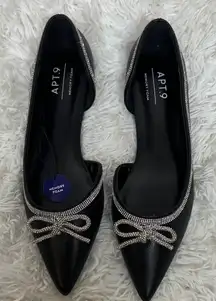 Apt. 9 Black Flats with Silver Bow Detail