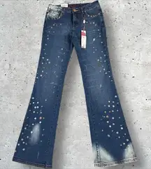 Vtg Y2K Deadstock Pepe Jeans Low Rise Flare‎ Riveted Grommet Buckle Back Sz 30