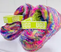 UGG Multicolor Fluffy Slippers with Lime Strap