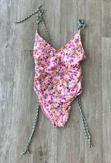 Womens  Pink Floral One Piece Swimsuit - XL