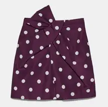 ZARA  Polka Dot Front Bow Mini Skirt Burgundy NEW