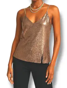 NWT Bebe Women's XS Rose Gold Sequin Top Sleeveless Y2K Festival Glam NYE Club‎