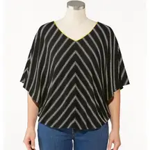 Susan Graver Batwing Top Women Large Black White Striped Oversized Casual Blouse
