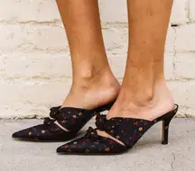 Gianni Bini Black Floral Print Twist Knot Pointed Toe Mules Size 10