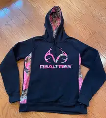 RealTree Women’s Black & Pink Camo Logo Hoodie – Size Small