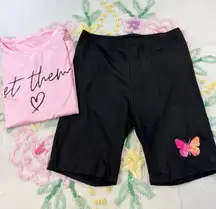 SHEIN Curve Pink "Let Them" Graphic Tee & Black Butterfly Biker Shorts Set 3XL