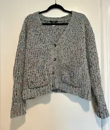 NWOT Women’s Sz:S Blue/ Gray Speckled Super Soft Button Cardigan. Double Pockets