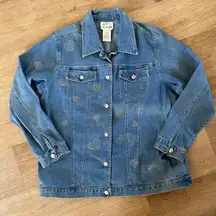 Vintage 2000s y2k  Rhinestone Heart Denim Jean Jacket Shacket