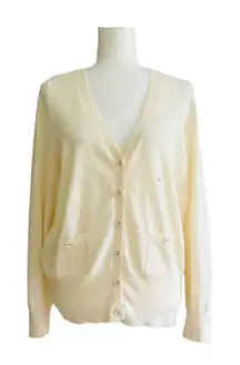 Lane Bryant Cardigan Sweater Cream Cotton Pockets Button Front Size 14/16 XL