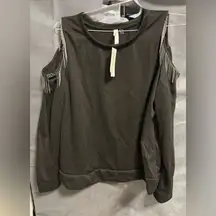 NY Collection Black Cold Shoulder Sweatshirt with Chain Accents