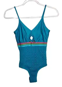 Aerie Turquoise Blue Cut Out One Piece Swimsuit XS Pastel Rainbow Cute