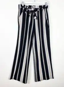 H&H by Harmony & Havoc Black Tan White Striped High Rise Belted Wide Leg Pants