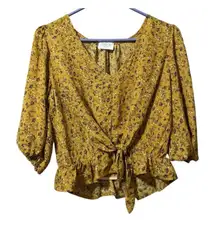 Sienna Sky Women Blouse‎ Size Medium Floral Runched Tie Peasant Cottagecore Boho