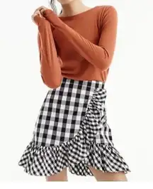 J.Crew  Gingham Black White Ruffle Mini Skirt Short Womens Size 2