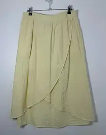 Pact Women’s 100% Organic Cotton Butter Yellow Tulip Hem Mid Skirt Size L