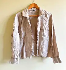 Zara Linen Button Down Pajama Top Pocket Womens Size M Beige‎ Comfy Long Sleeve