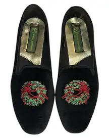 Basic Editions Christmas Wreath Embroidered Black Flat Shoes(Size 7)