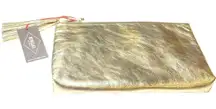 MZ Wallace NWT Metallic Gold Luxury Tassel 10 x 7 Hamish Pouch Cosmetic Bag