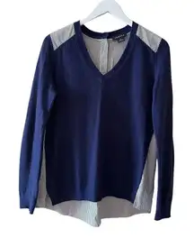 Trouve Mixed Media Solid Front Stripes Back VNeck Lightweight Sweater SZ XS