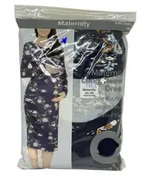NEW Time and Tru Maternity LS Dress 2XL 20 Navy Blue Floral Semi-Fitted Comfort