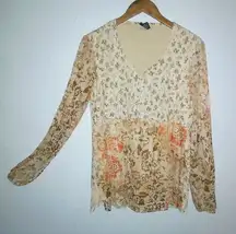 Assoluto M Boho All Over Floral Patchwork Long Sleeved Lined Top Orange Tan