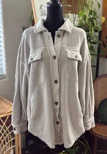 Free People Ruby Light Gray Fleece Button Up Shacket