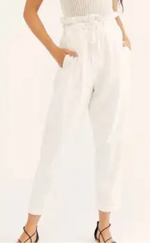 Free People Margate High Rise Pleated Drawstring Paperbag Pants White Size Small